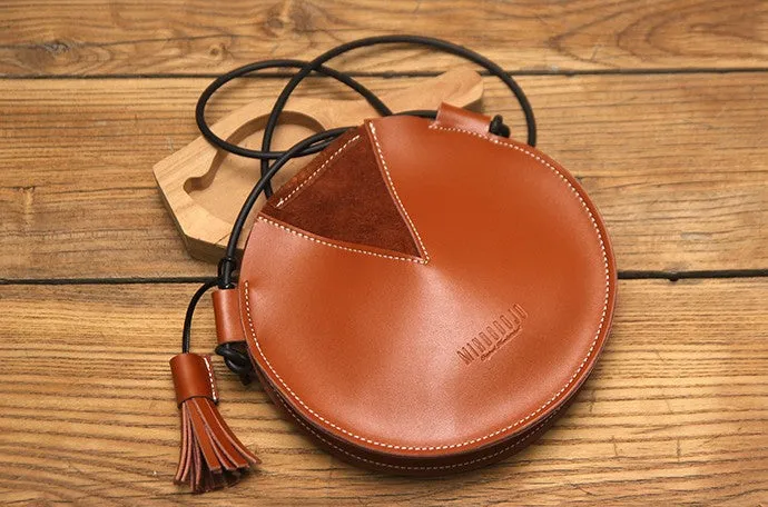 Cute LEATHER WOMEN SHOULDER Circle BAG Crossbody Round Purses FOR WOMEN