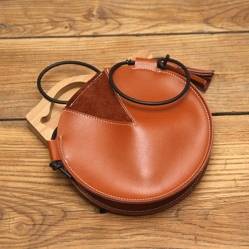 Cute LEATHER WOMEN SHOULDER Circle BAG Crossbody Round Purses FOR WOMEN