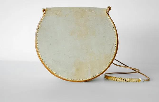 Cute Leather Womens Small Round Saddle Crossbody Purse Shoulder Bag for Women
