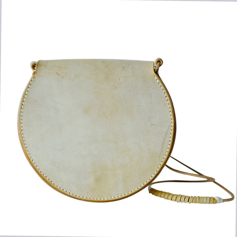 Cute Leather Womens Small Round Saddle Crossbody Purse Shoulder Bag for Women