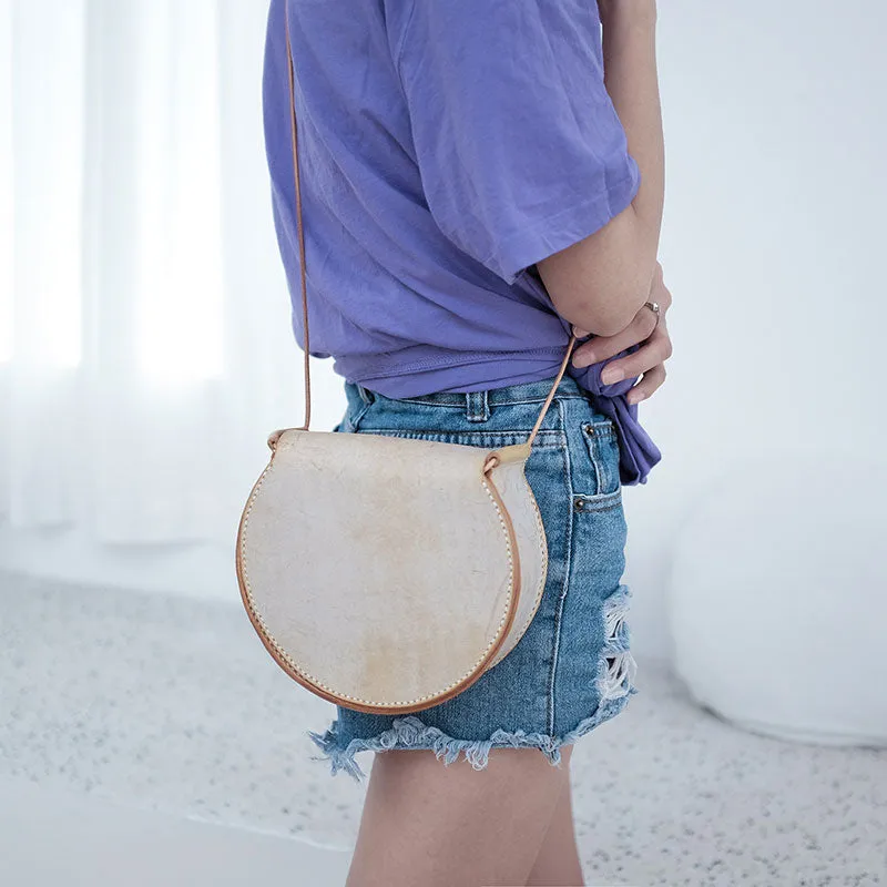 Cute Leather Womens Small Round Saddle Crossbody Purse Shoulder Bag for Women