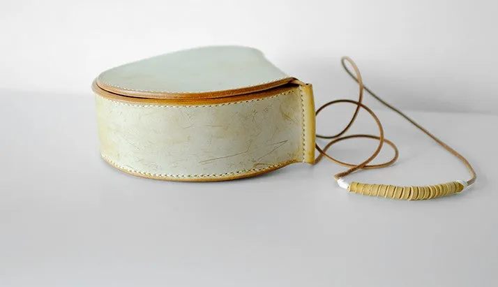 Cute Leather Womens Small Round Saddle Crossbody Purse Shoulder Bag for Women