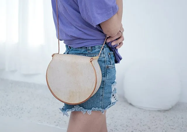 Cute Leather Womens Small Round Saddle Crossbody Purse Shoulder Bag for Women