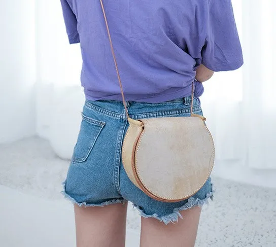 Cute Leather Womens Small Round Saddle Crossbody Purse Shoulder Bag for Women