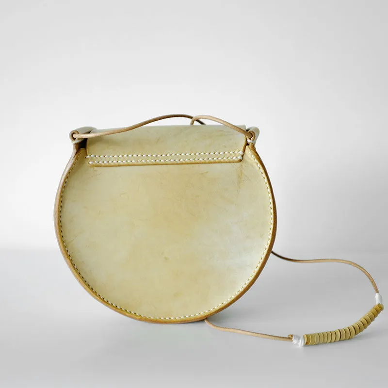 Cute Leather Womens Small Round Saddle Crossbody Purse Shoulder Bag for Women