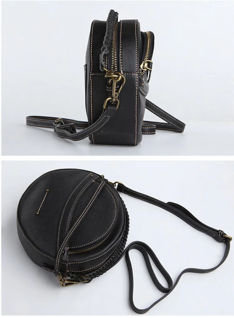 Cute Leather Womens Stylish Circle Crossbody Bag Purse Round Shoulder Bag for Women