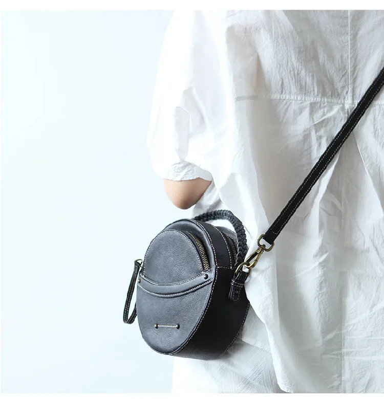 Cute Leather Womens Stylish Circle Crossbody Bag Purse Round Shoulder Bag for Women