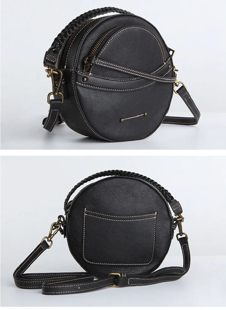Cute Leather Womens Stylish Circle Crossbody Bag Purse Round Shoulder Bag for Women