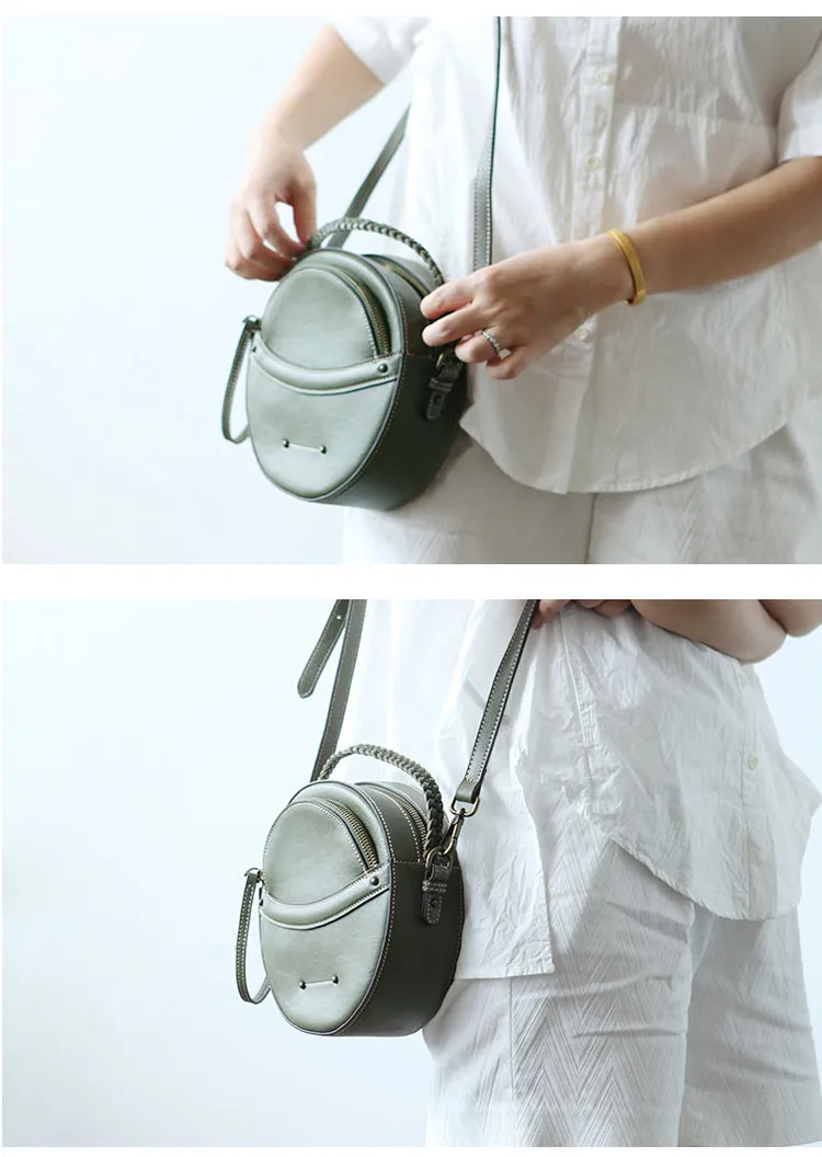 Cute Leather Womens Stylish Circle Crossbody Bag Purse Round Shoulder Bag for Women