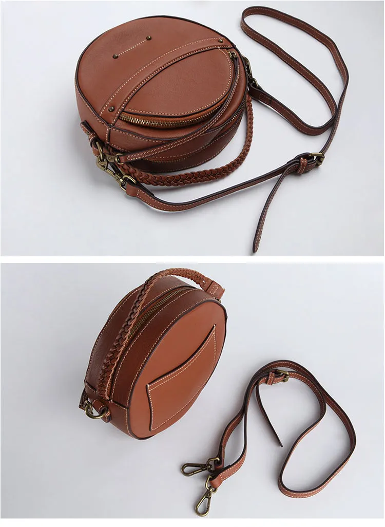 Cute Leather Womens Stylish Circle Crossbody Bag Purse Round Shoulder Bag for Women