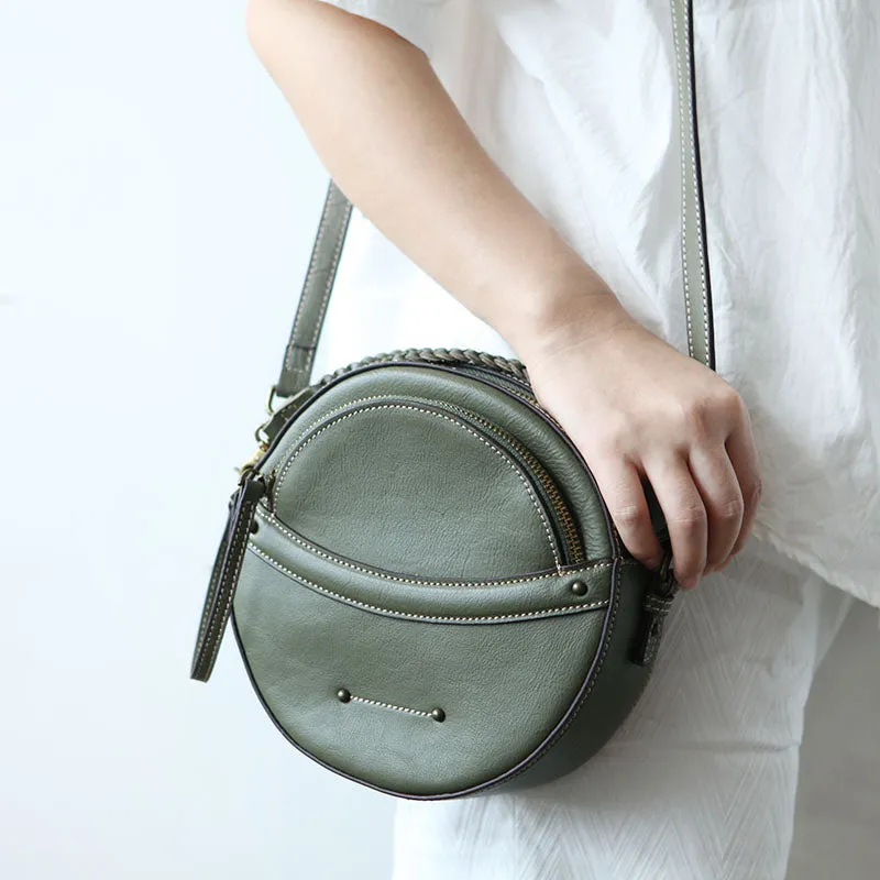 Cute Leather Womens Stylish Circle Crossbody Bag Purse Round Shoulder Bag for Women
