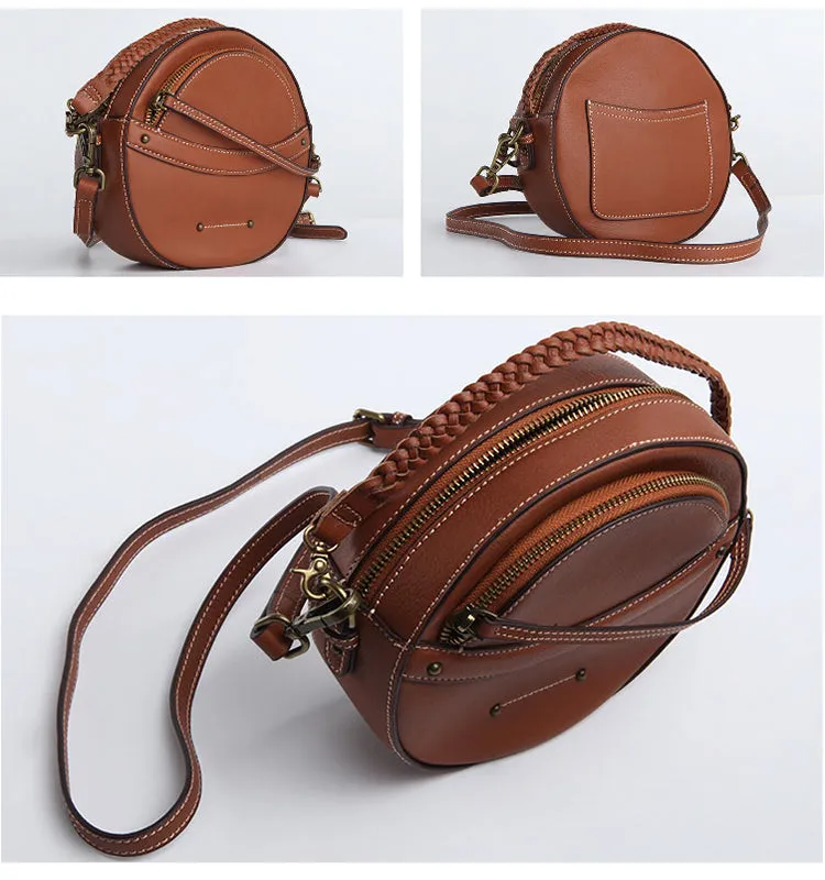 Cute Leather Womens Stylish Circle Crossbody Bag Purse Round Shoulder Bag for Women