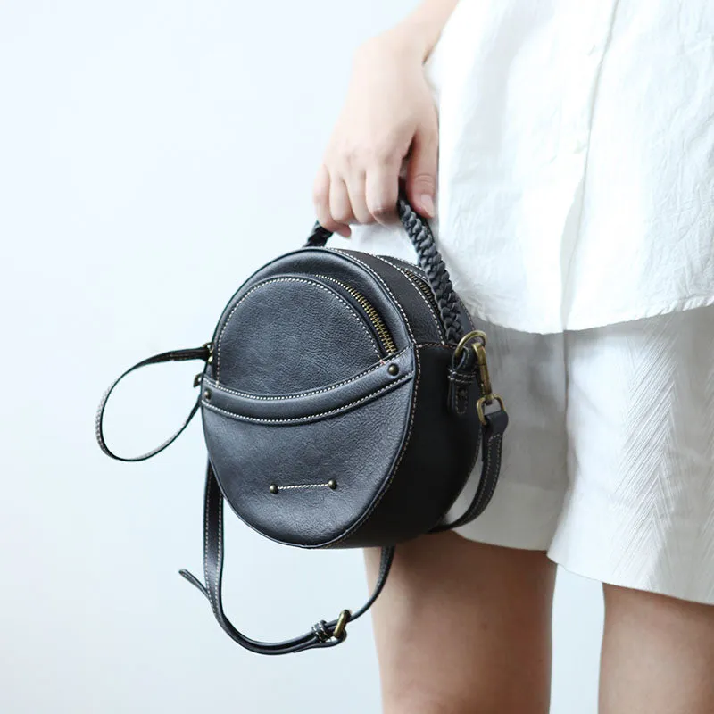 Cute Leather Womens Stylish Circle Crossbody Bag Purse Round Shoulder Bag for Women