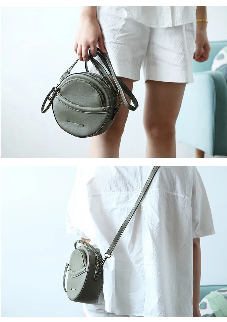 Cute Leather Womens Stylish Circle Crossbody Bag Purse Round Shoulder Bag for Women