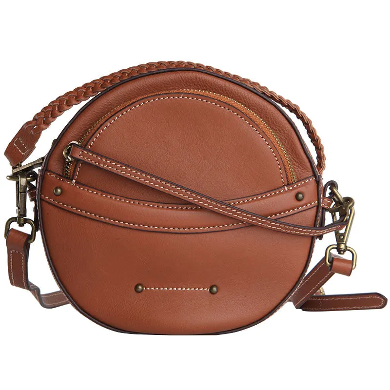 Cute Leather Womens Stylish Circle Crossbody Bag Purse Round Shoulder Bag for Women