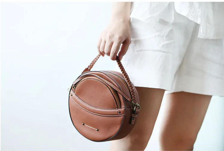 Cute Leather Womens Stylish Circle Crossbody Bag Purse Round Shoulder Bag for Women