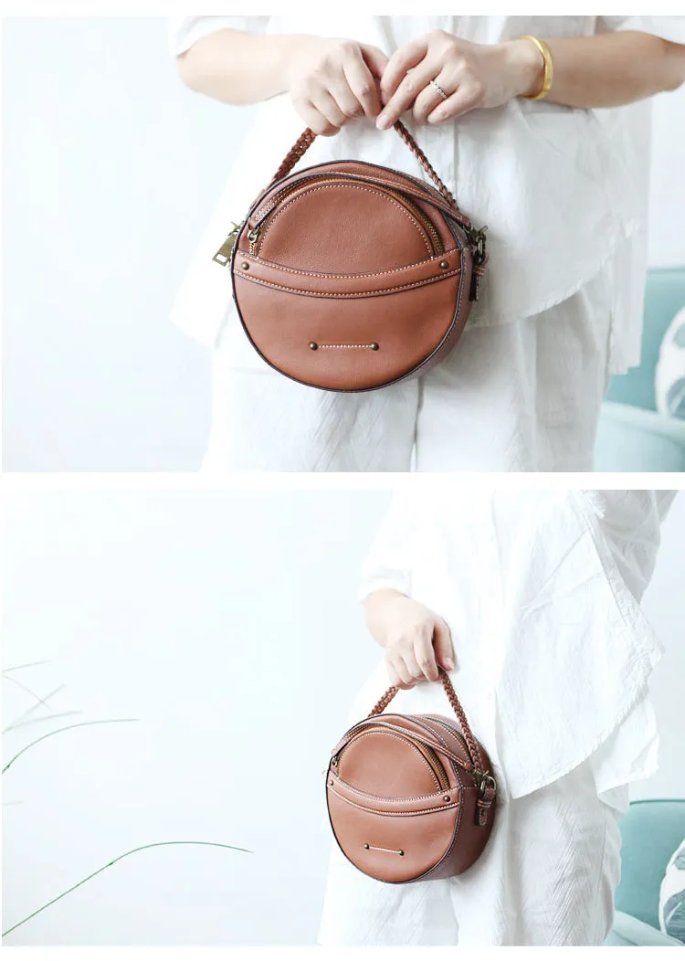 Cute Leather Womens Stylish Circle Crossbody Bag Purse Round Shoulder Bag for Women