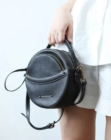 Cute Leather Womens Stylish Circle Crossbody Bag Purse Round Shoulder Bag for Women