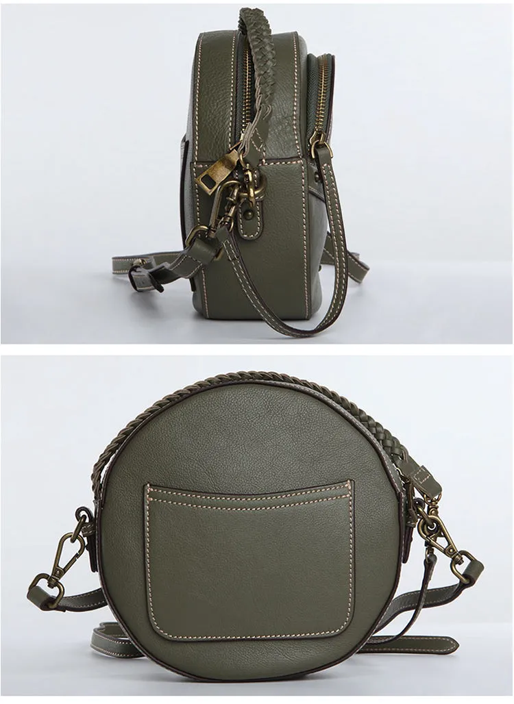 Cute Leather Womens Stylish Circle Crossbody Bag Purse Round Shoulder Bag for Women