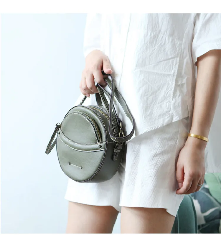 Cute Leather Womens Stylish Circle Crossbody Bag Purse Round Shoulder Bag for Women
