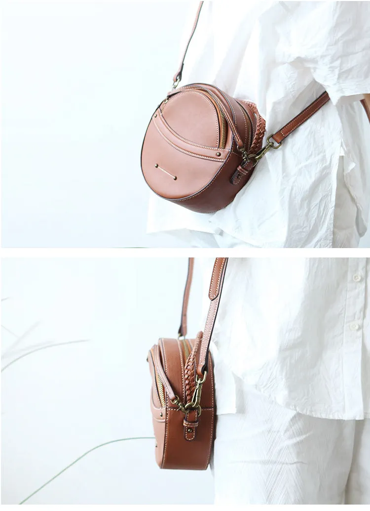 Cute Leather Womens Stylish Circle Crossbody Bag Purse Round Shoulder Bag for Women
