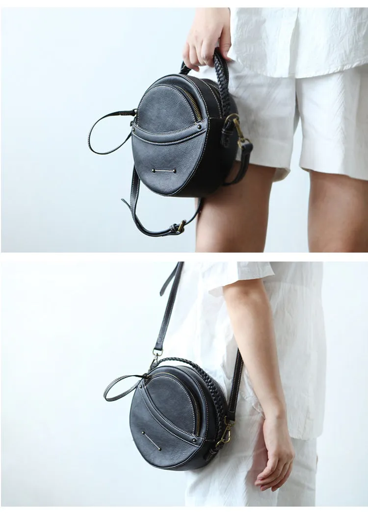 Cute Leather Womens Stylish Circle Crossbody Bag Purse Round Shoulder Bag for Women