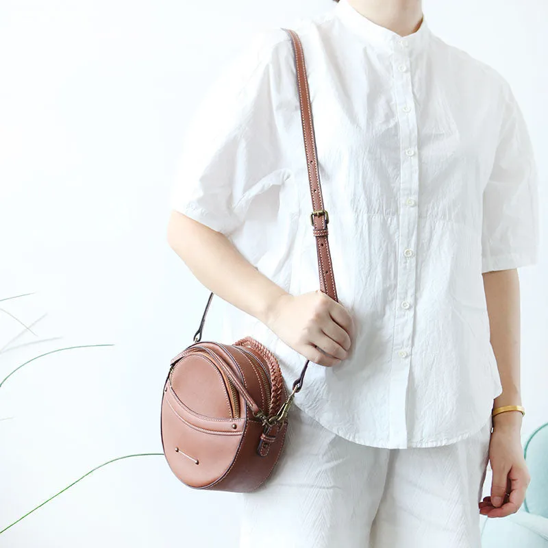 Cute Leather Womens Stylish Circle Crossbody Bag Purse Round Shoulder Bag for Women