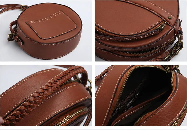 Cute Leather Womens Stylish Circle Crossbody Bag Purse Round Shoulder Bag for Women