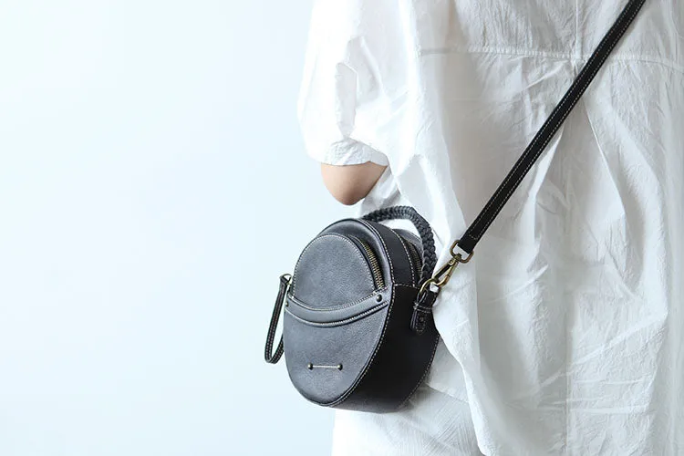Cute Leather Womens Stylish Circle Crossbody Bag Purse Round Shoulder Bag for Women