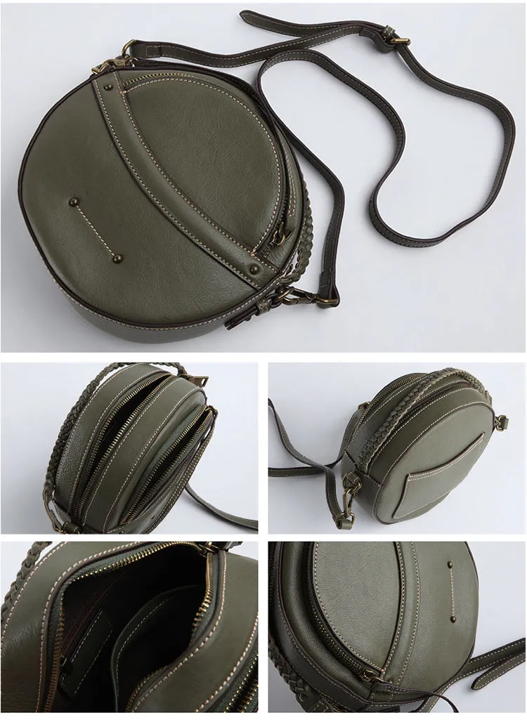 Cute Leather Womens Stylish Circle Crossbody Bag Purse Round Shoulder Bag for Women