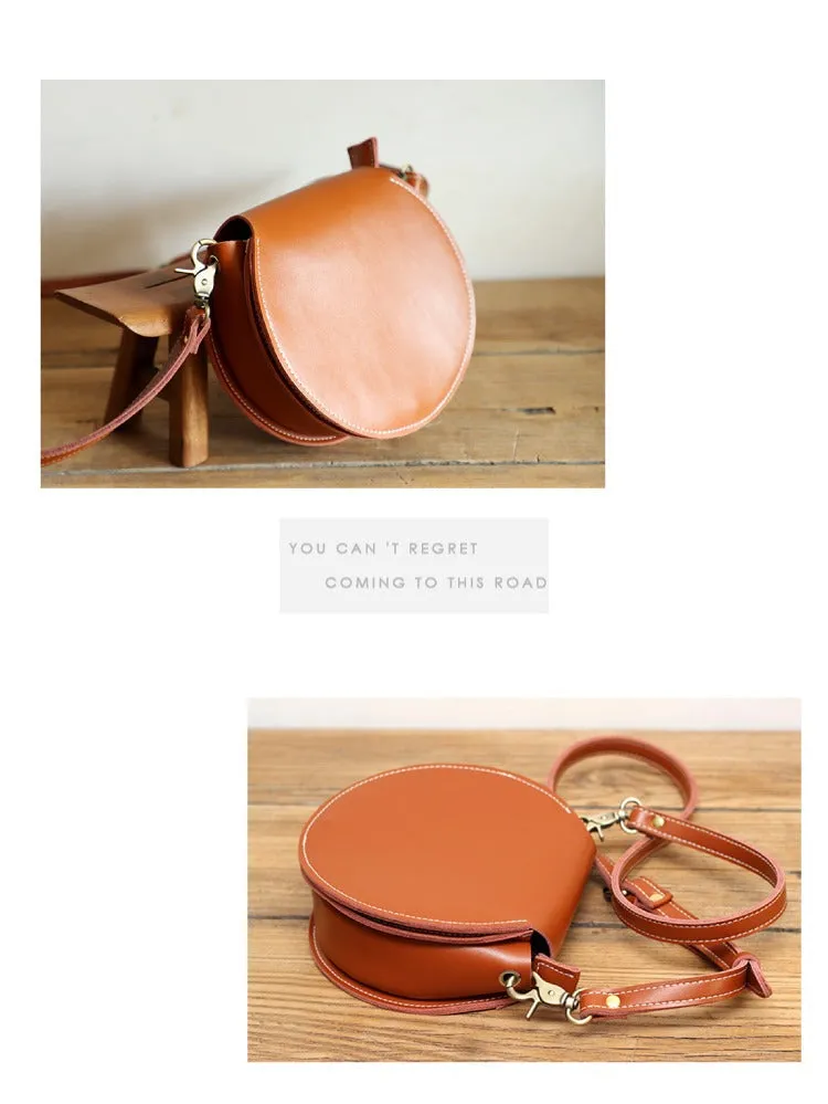 Cute Red LEATHER Around Side Bag Handmade WOMEN Circle Crossbody BAG Phone Purse FOR WOMEN