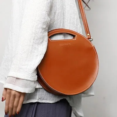 Cute Round LEATHER Handbag Black WOMEN Circle SHOULDER BAG Small Crossbody Purse FOR WOMEN