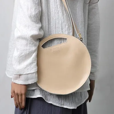 Cute Round LEATHER Handbag Black WOMEN Circle SHOULDER BAG Small Crossbody Purse FOR WOMEN