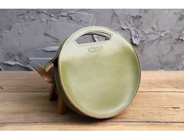 Cute Round LEATHER Handbag Black WOMEN Circle SHOULDER BAG Small Crossbody Purse FOR WOMEN