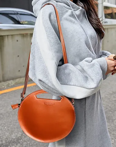 Cute Round LEATHER Handbag Black WOMEN Circle SHOULDER BAG Small Crossbody Purse FOR WOMEN