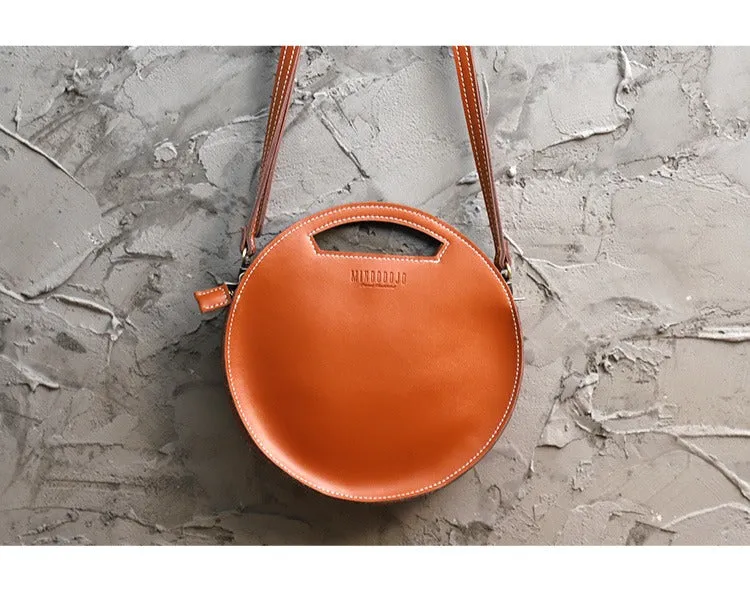 Cute Round LEATHER Handbag Black WOMEN Circle SHOULDER BAG Small Crossbody Purse FOR WOMEN