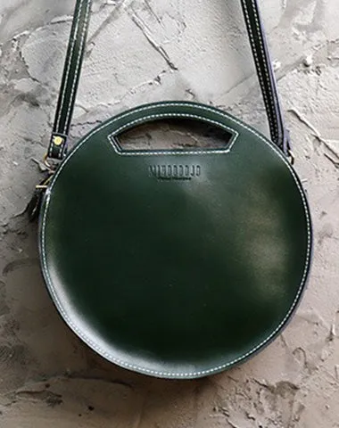 Cute Round LEATHER Handbag Black WOMEN Circle SHOULDER BAG Small Crossbody Purse FOR WOMEN