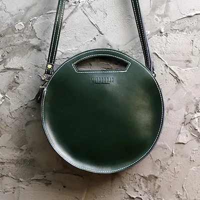 Cute Round LEATHER Handbag Black WOMEN Circle SHOULDER BAG Small Crossbody Purse FOR WOMEN
