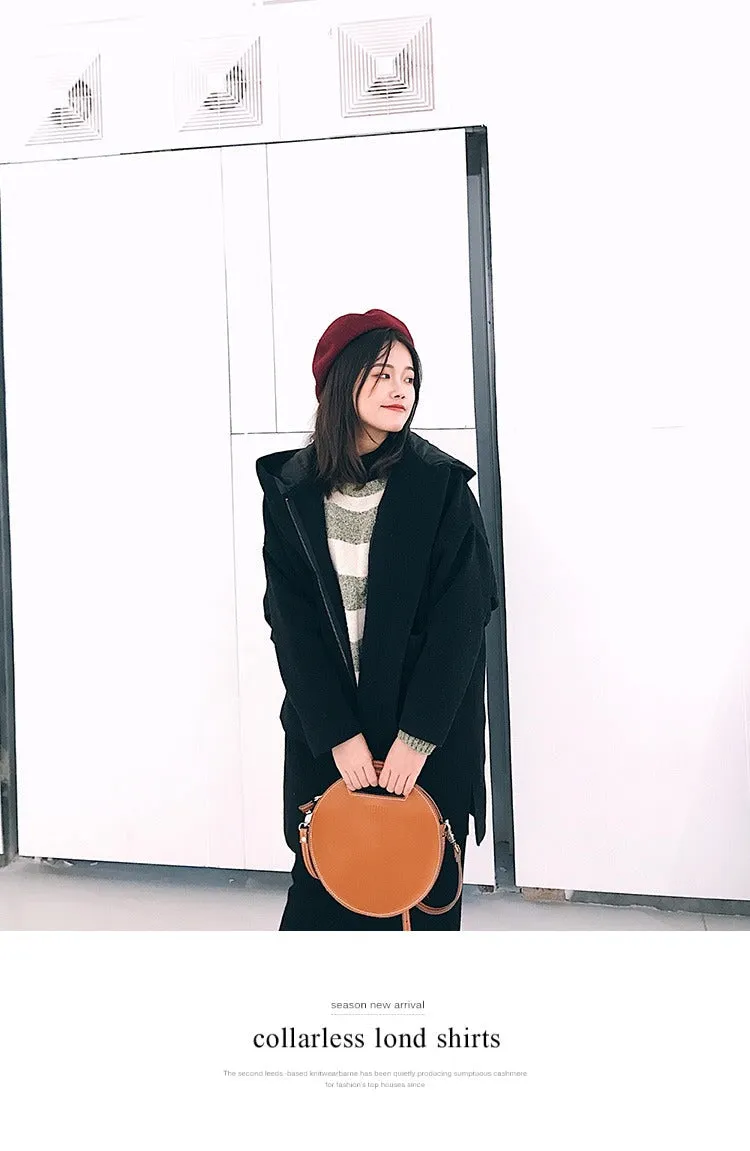 Cute Round LEATHER Handbag Brown WOMEN Circle SHOULDER BAG Small Crossbody Purse FOR WOMEN