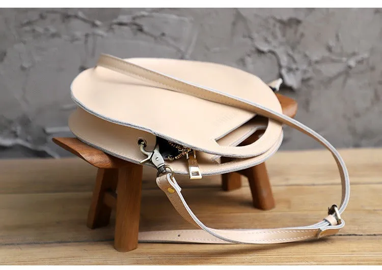 Cute Round LEATHER Handbag Brown WOMEN Circle SHOULDER BAG Small Crossbody Purse FOR WOMEN