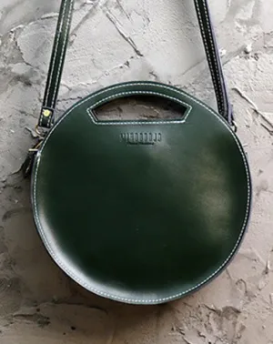 Cute Round LEATHER Handbag Green WOMEN Circle SHOULDER BAG Small Crossbody Purse FOR WOMEN