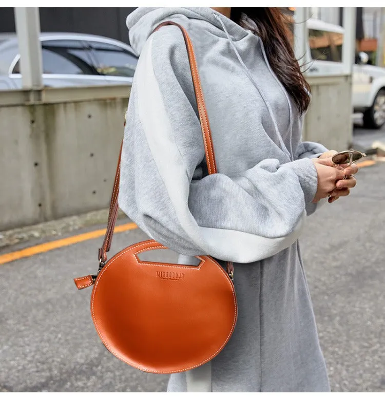 Cute Round LEATHER Handbag Green WOMEN Circle SHOULDER BAG Small Crossbody Purse FOR WOMEN