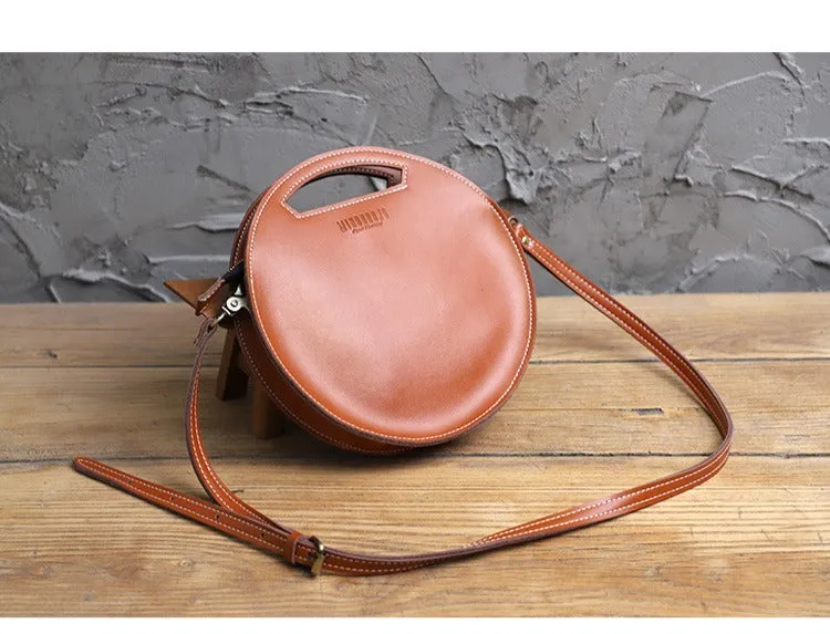 Cute Round LEATHER Handbag Green WOMEN Circle SHOULDER BAG Small Crossbody Purse FOR WOMEN