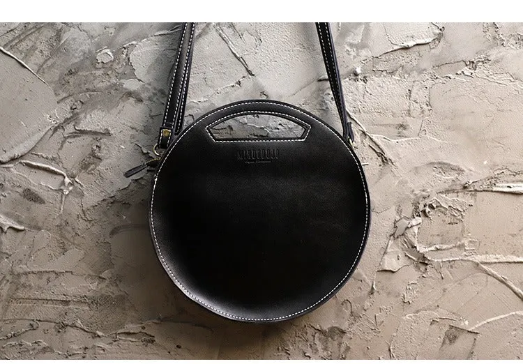 Cute Round LEATHER Handbag Green WOMEN Circle SHOULDER BAG Small Crossbody Purse FOR WOMEN