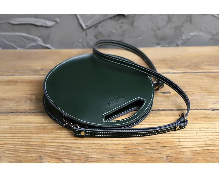 Cute Round LEATHER Handbag White WOMEN Circle SHOULDER BAG Small Crossbody Purse FOR WOMEN