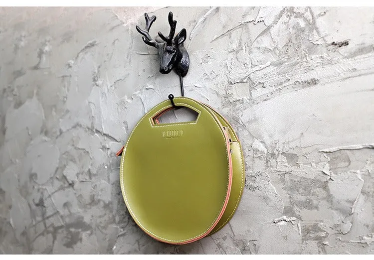 Cute Round LEATHER Handbag White WOMEN Circle SHOULDER BAG Small Crossbody Purse FOR WOMEN
