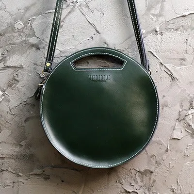 Cute Round LEATHER Handbag White WOMEN Circle SHOULDER BAG Small Crossbody Purse FOR WOMEN