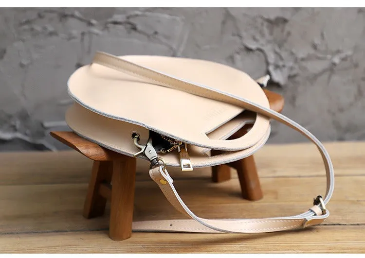 Cute Round LEATHER Handbag White WOMEN Circle SHOULDER BAG Small Crossbody Purse FOR WOMEN