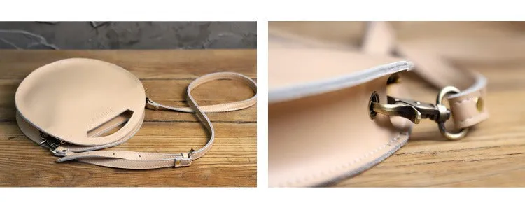 Cute Round LEATHER Handbag White WOMEN Circle SHOULDER BAG Small Crossbody Purse FOR WOMEN