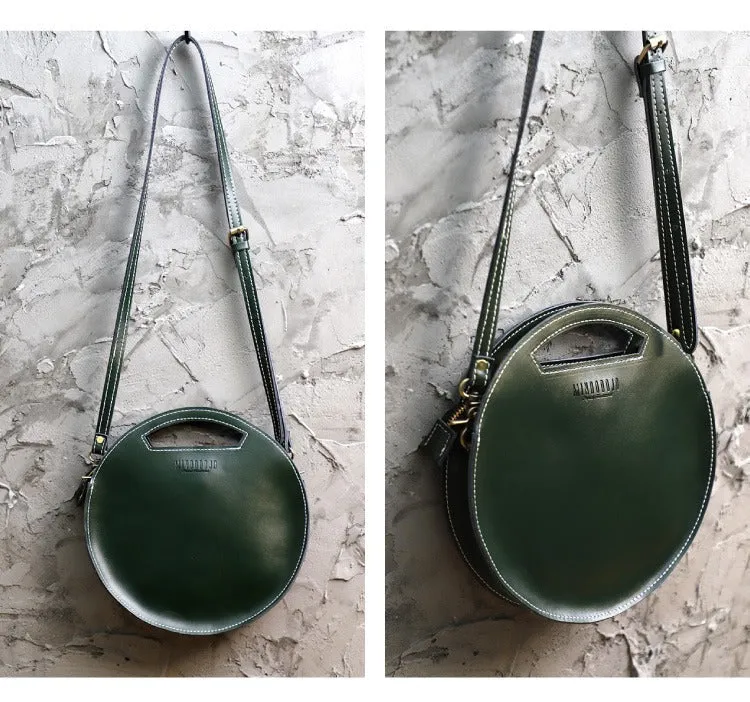 Cute Round LEATHER Handbag White WOMEN Circle SHOULDER BAG Small Crossbody Purse FOR WOMEN
